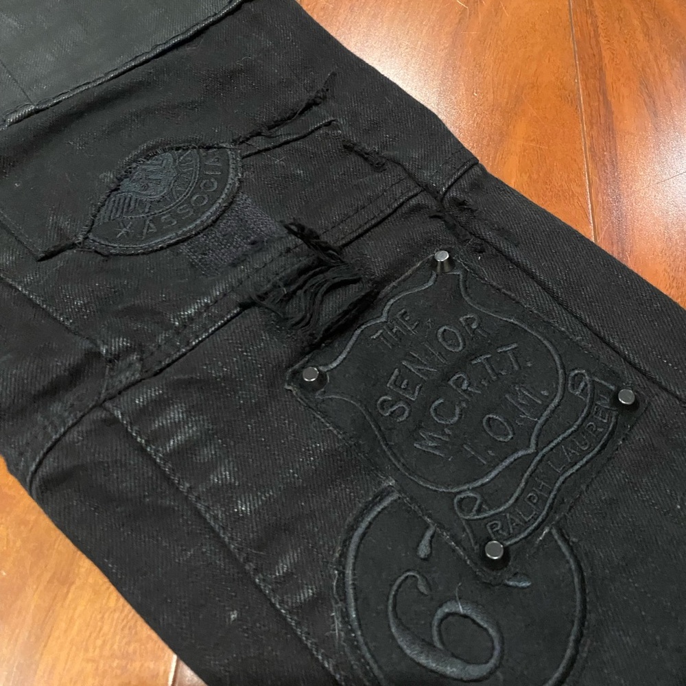 RALPH LAUREN BLACK LABEL WAXED MOTO PATCHWORK JEANS - Picture 11 of 14